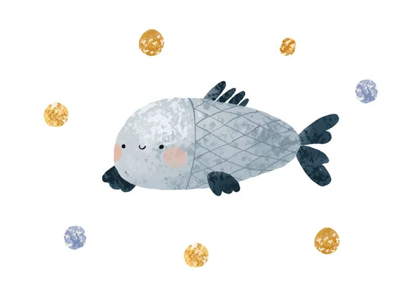 Geïsoleerde Schattige Zeevissen Set Van Zoetwateraquarium Cartoon Vissen Voor Print — Stockfoto