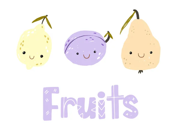 Coleção Frutas Mão Plana Ilustrações Desenhadas Frutos Tropicais Ingredientes Clipart — Fotografia de Stock