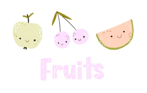 Colección Frutas Ilustraciones Planas Dibujadas Mano Frutas Tropicales Ingredientes Clipart —  Fotos de Stock