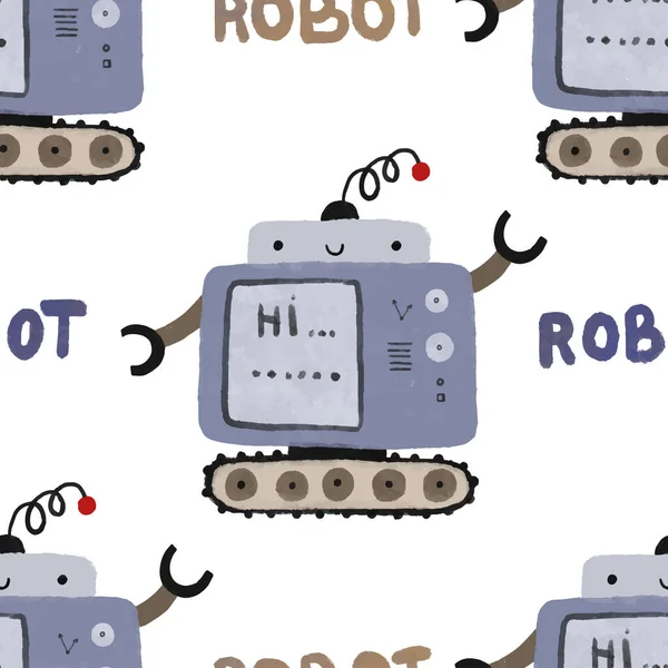 Naadloos Patroon Met Verschillende Vintage Robots Met Hand Geschilderde Illustratie — Stockfoto