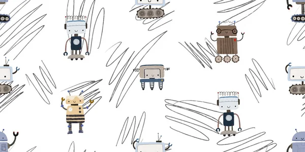 Coloridos Robots Dibujos Animados Aislados Patrón Sin Costuras Fondo Patrón — Foto de Stock