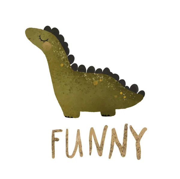 Ilustración Dino Verde Clipart Aislado Dinosaurio Tarjeta Infantil Con Rex —  Fotos de Stock