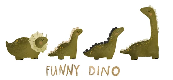 Зеленая Иллюстрация Динозавров Изолированный Клипарт Динозавров Детская Карточка Тираннозавром Древнее — стоковое фото