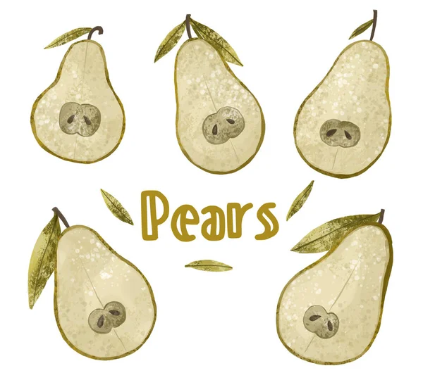 Fruit Illustration Abstract Pear White Background Juicy Pears Green Pear — Stock Photo, Image