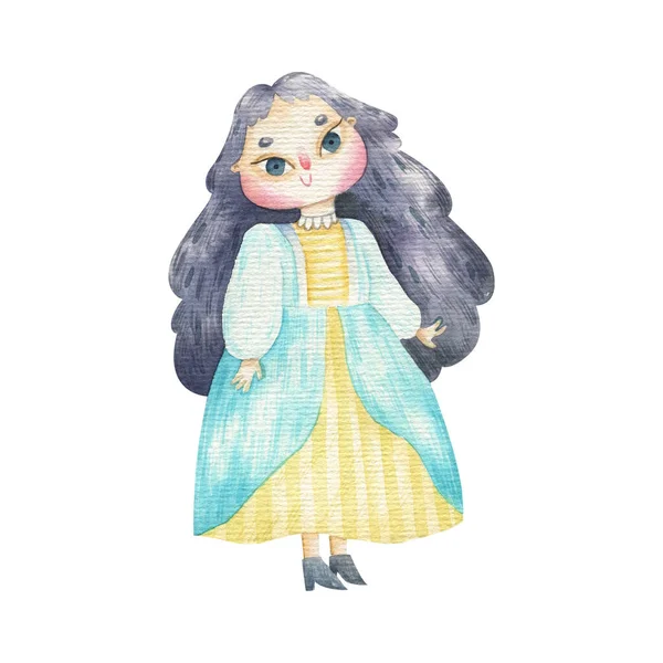Hand Painted Princess Illustration Beauty Doll Cute Childish Clipart Queen — Stock Photo, Image