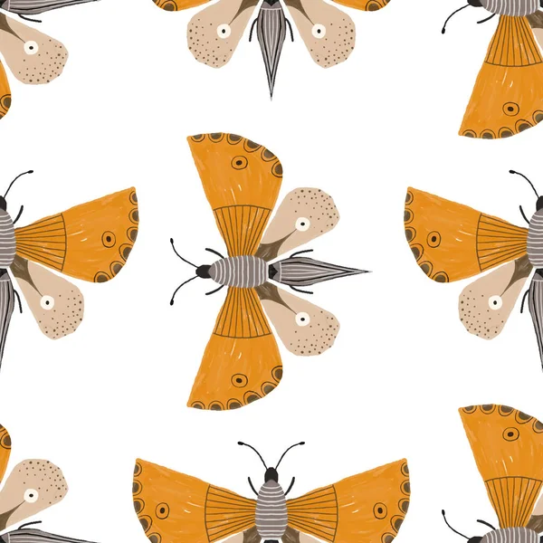 Batterflies를 다채로운 이음새가 그렸습니다 배터플라이 곤충과 귀여운 끝없는 디자인 디자인 — 스톡 사진