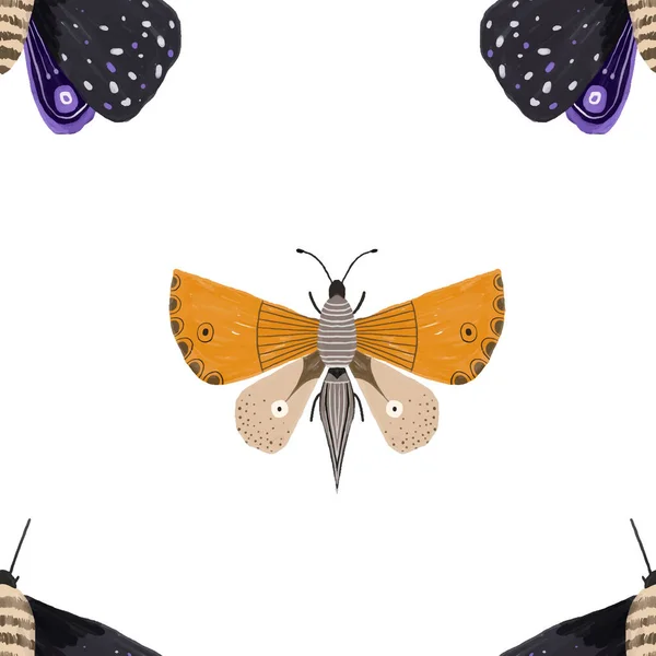 Hand Bemalte Bunte Nahtlose Muster Mit Schmetterlingen Batterfly Hintergrund Niedliches — Stockfoto
