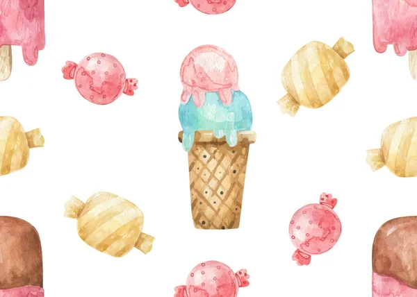 Солодкий Візерунок Нескінченний Дизайн Їжею Цукерками Морозивом Безшовний Візерунок Текстилю — стокове фото