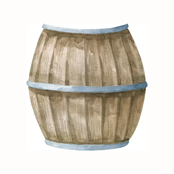 Aquarell Holz Barrel Illustration Niedlich Kindisch Isoliert Clipart — Stockfoto