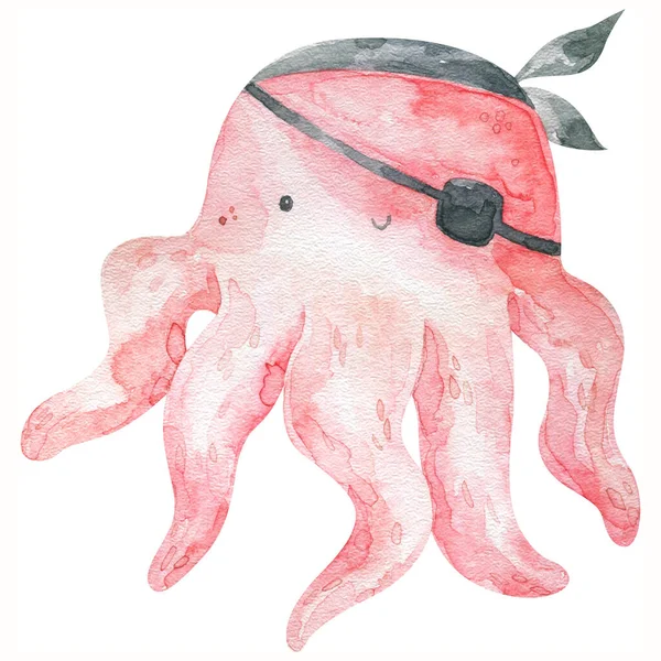 Aquarell Rosa Quallen Illustration Niedlich Kindisch Isoliert Clipart Ozeanien Unterwassertiere — Stockfoto