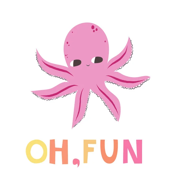 Vector illustration of a cute octopus. Flat style. Cute octopus with big eyes. Mollusk with tentacles. Sea and ocean theme