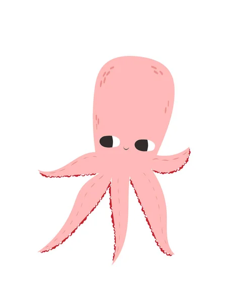 illustration of a cute octopus. Flat style. Cute octopus with big eyes. Mollusk with tentacles. Sea and ocean theme