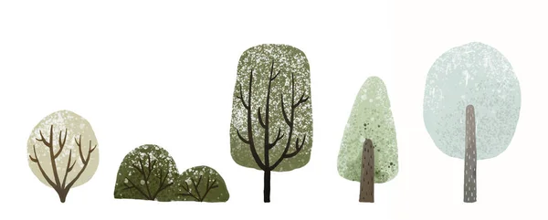 Gezet Met Hand Geschilderde Abstracte Groene Blauwe Bomen Illustratie Van — Stockfoto