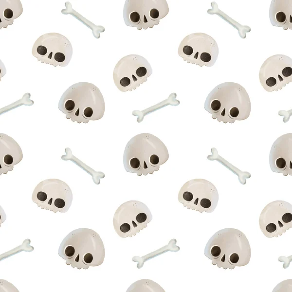 Loopable Horror Design Koponya Csont Ijesztő Halloween Zökkenőmentes Minta — Stock Fotó