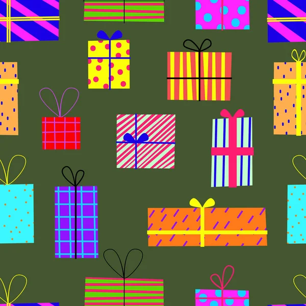 Seamless Apttern Celebrating Gift Boxes Presents Bows Ribbons Rndless Design — Stock Photo, Image