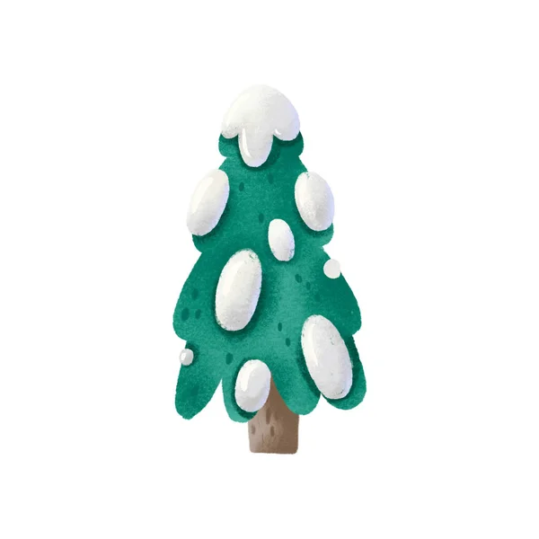 Çam Ağacı Çizimi Yeşil Noel Ağacı Dalları Karla Kaplı Sevimli — Stok fotoğraf