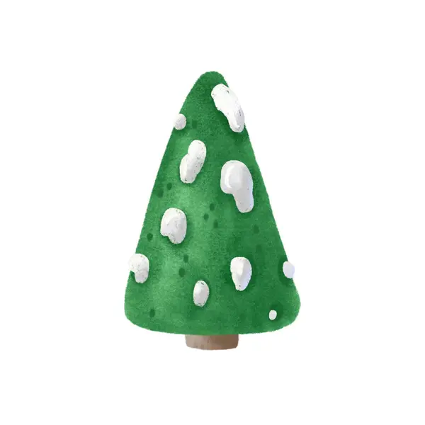 松树的图解 绿色的圣诞树 枝条上挂着雪 可爱而幼稚的手绘插图 孤立的山体 — 图库照片