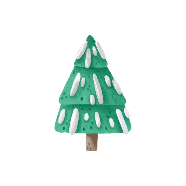 パインツリーイラスト 緑のクリスマスツリー 枝に雪が付いたイブ かわいい子供っぽい手描きイラスト 隔離されたクリップ — ストック写真