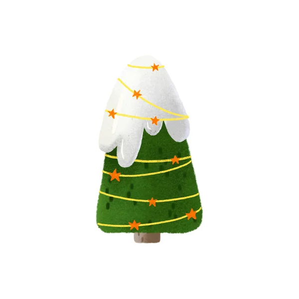 Πεύκο Δέντρο Γιρλάντα Φώτα Εικονογράφηση Πράσινο Χριστουγεννιάτικο Δέντρο Παραμονή Χιόνι — Φωτογραφία Αρχείου