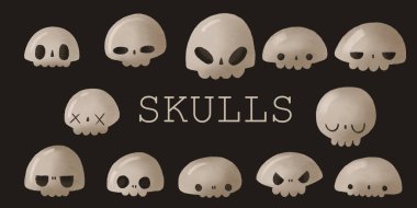 Kafatasları izole edilmiş çizimler. İskeletli keski sanatı, kafa yok. Siyah arkaplanda izole tasarım