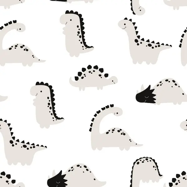 Simple Black White Pattern Simple Flat Dinosaurs Dino Endless Design — Stock Photo, Image
