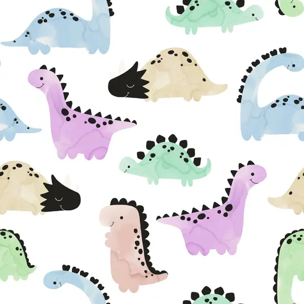 Colored Dinosaurs Seamless Pattern Endless Design Colorful Dinos Reptile Wall — Stock Photo, Image