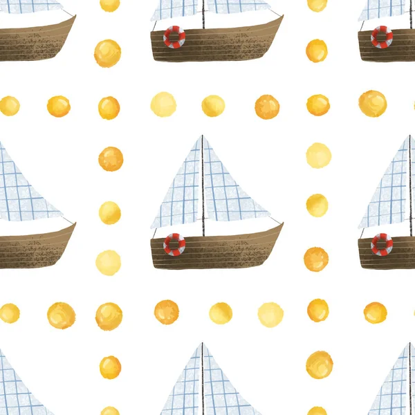 Padrão Sem Costura Infantil Colorido Com Navios Barcos Ondas Oceânicas — Fotografia de Stock