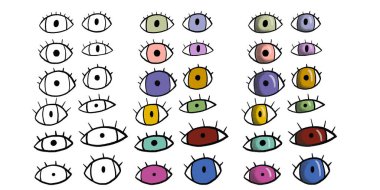 Karalamalı göz koleksiyonu. Düz gözlerle.