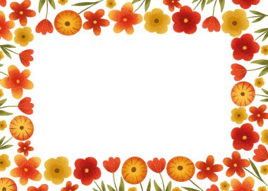 Basit çiçekli yatay kenar çerçeve. Botanik şablonu. Sevimli çocuksu tasarım.