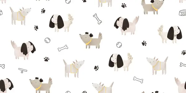 Little Funny Puppy Dog Toys Seamless Flat Pattern Simple Childish — Stock Photo, Image