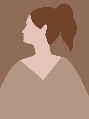8 Mart. Kadın siluetinin olduğu tebrik kartı. Saç stili olan minimalist kız kafası. Çağdaş kadın çizimi