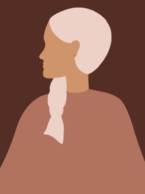 Mutlu kadınlar günü. Saç stili olan minimalist kız kafası. Uzun beyaz saçlı. Kahverengi renkli çağdaş kadın illüstrasyonu