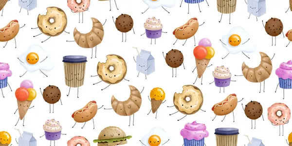 Food seamless pattern. Bakery and fast food. Endless background