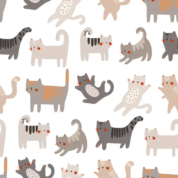 seamless pattern with cute cartoon cats. Cats and kittens. Flat design. Children\'s backgroun