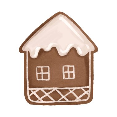 Beyaz kremalı ev şeklinde zencefilli Noel ekmeği. Kış tatlı