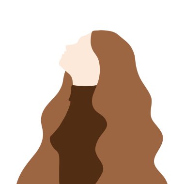 Yukarı bakan genç bir kızın profili. Kahverengi tonda elle çizilmiş düz çizim