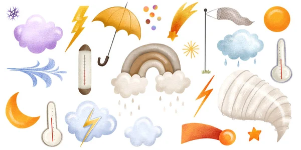 Wettervorhersage Set Von Elementen Zur Bestimmung Von Wetter Und Himmlischen — Stockfoto