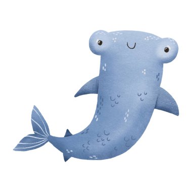 Çekiç başlı köpekbalığı tasviri. Ayrı bir nesne. Deniz akvaryumu balığı. Deniz altı dünyası. Deniz üçüncüsü tüketici çizelgesi