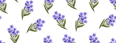 Kusursuz desen. Unutma beni çiçekleri ile bahar narin deseni. Mor çiçekli dallar. Bitmek bilmeyen güzel arka grup.