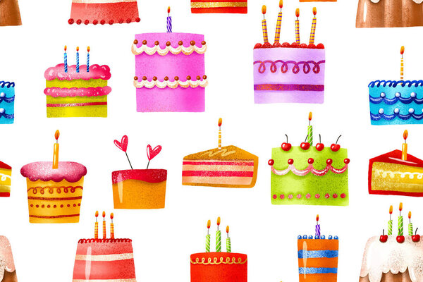 Patrón Sin Costuras Con Pasteles Cupcakes Lindos Postres Pasteles Pastel — Foto de Stock