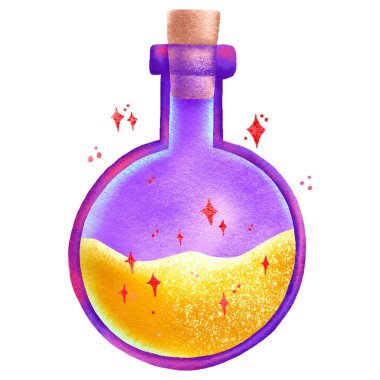 Sihirli aşk iksiriyle pembe cam kavanoz. İzole edilmiş arka planda hoş bir el çizimi. Çocuk Arzusu