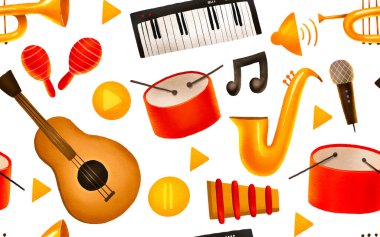 Müzik aletleriyle kusursuz desen. Güzel bir bebek geçmişi var. Matbaa ve tekstil için ideal. El çizimi illüstrasyon