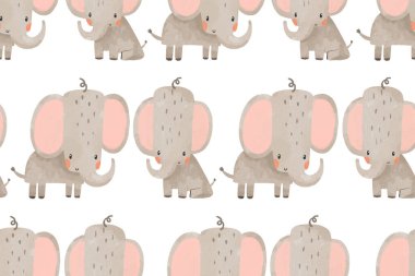 Yavru fillerin kusursuz bir geçmişi var. İyi geceler. Yeni doğanlar için el çizimi desen. İzole edilmiş arka grupta şirin bebek çizimi