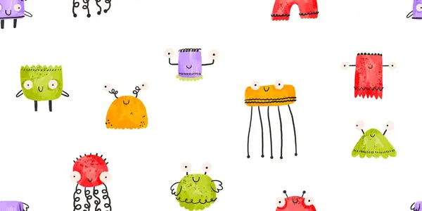 Seamless pattern with cartoon monsters. Halloween background. Cartoon monster. Cute baby funny illustration on isolated backgroun