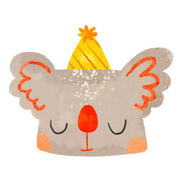 考拉头戴节日礼帽可爱的卡通动物庆祝他的生日 斯堪的纳维亚风格 孤立儿童的例证 图库图片