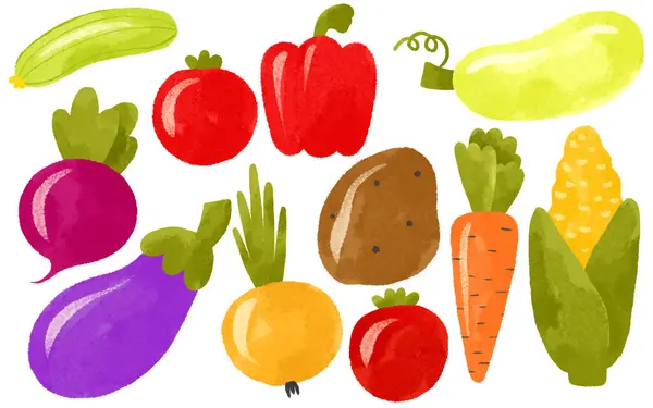 一套卡通蔬菜 孤立背景图上的手绘插图 图库图片