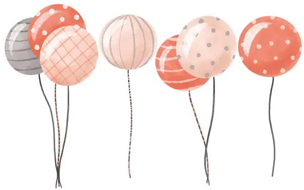 Ensemble Ballons Pour Décoration Ballon Rose Anniversaire Fille Illustration Dessinée Images De Stock Libres De Droits