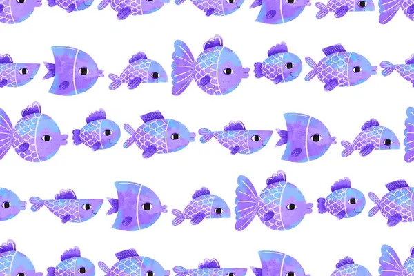 Bezproblémový Vzor Kreslenými Modrými Pruhovanými Rybami Hluboko Pod Vodou Podmořský Royalty Free Stock Fotografie
