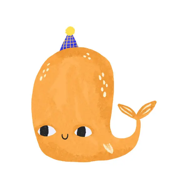 Mundo Submarino Dibujo Infantil Una Ballena Sombrero Fiesta Celebrando Cumpleaños Imagen de archivo