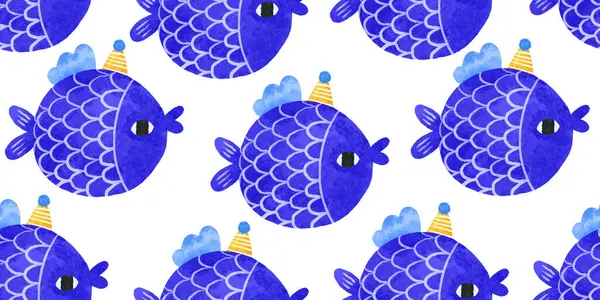 물고기와 원활한 패턴입니다 모자에 물고기는 생일을 축하합니다 오세아니아 Backgroun에 어린이 로열티 프리 스톡 이미지